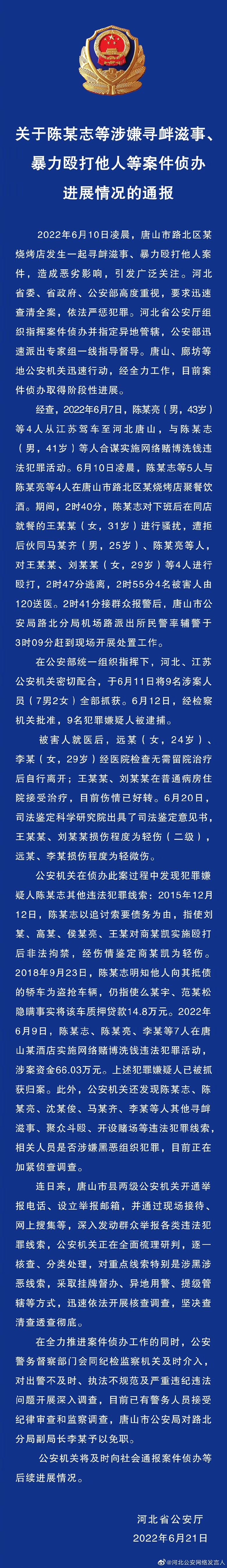 關(guān)于陳某志等涉嫌尋釁滋事、暴力毆打他人等案件偵辦進(jìn)展情況的通報(bào)