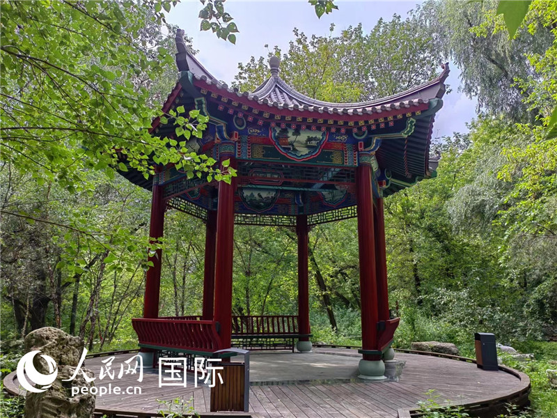 莫斯科中國(guó)貿(mào)易中心的中式園林“華銘園”一角。人民網(wǎng)記者 申亞欣攝